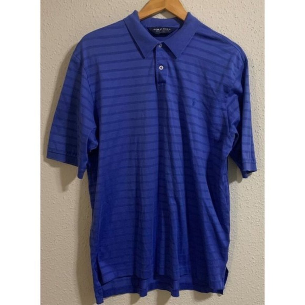 Polo Ralph Lauren Golf Blue Stripe Mens Polo Shirt Large Pima Cotton Lightweight